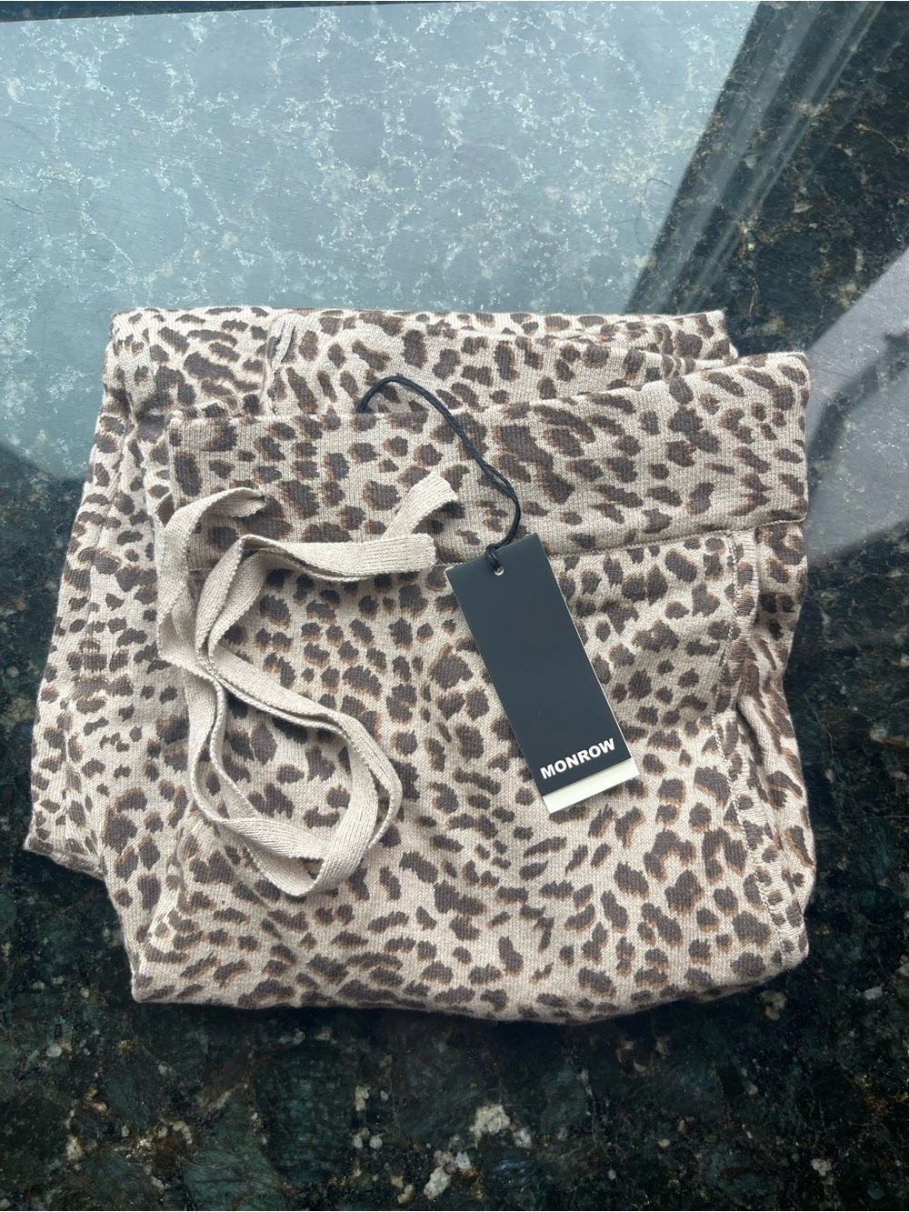 Monrow Leopard-Print Drawstring Tote in Neutral Brown
